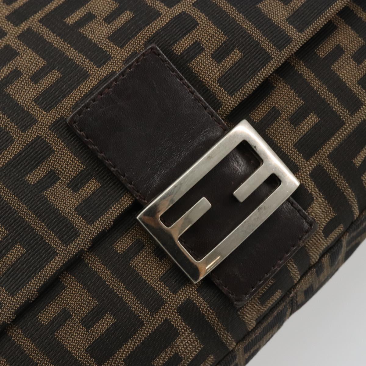 FENDI Zucca Canvas Mamma Baguette Shoulder Bag Brown Black Auth 180861A