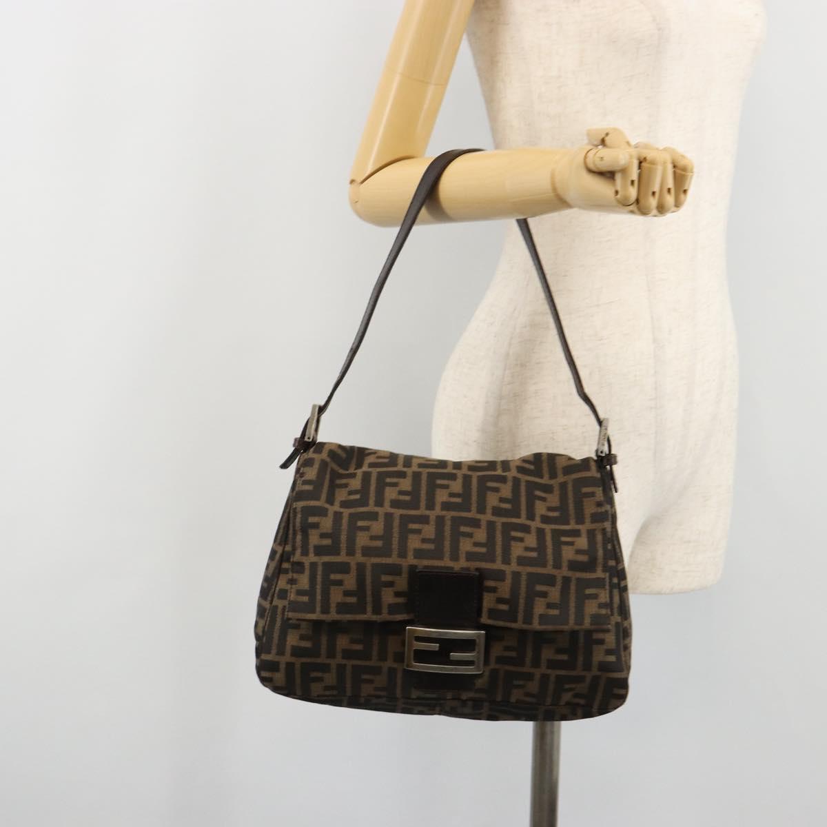 FENDI Zucca Canvas Mamma Baguette Shoulder Bag Brown Black Auth 180861A