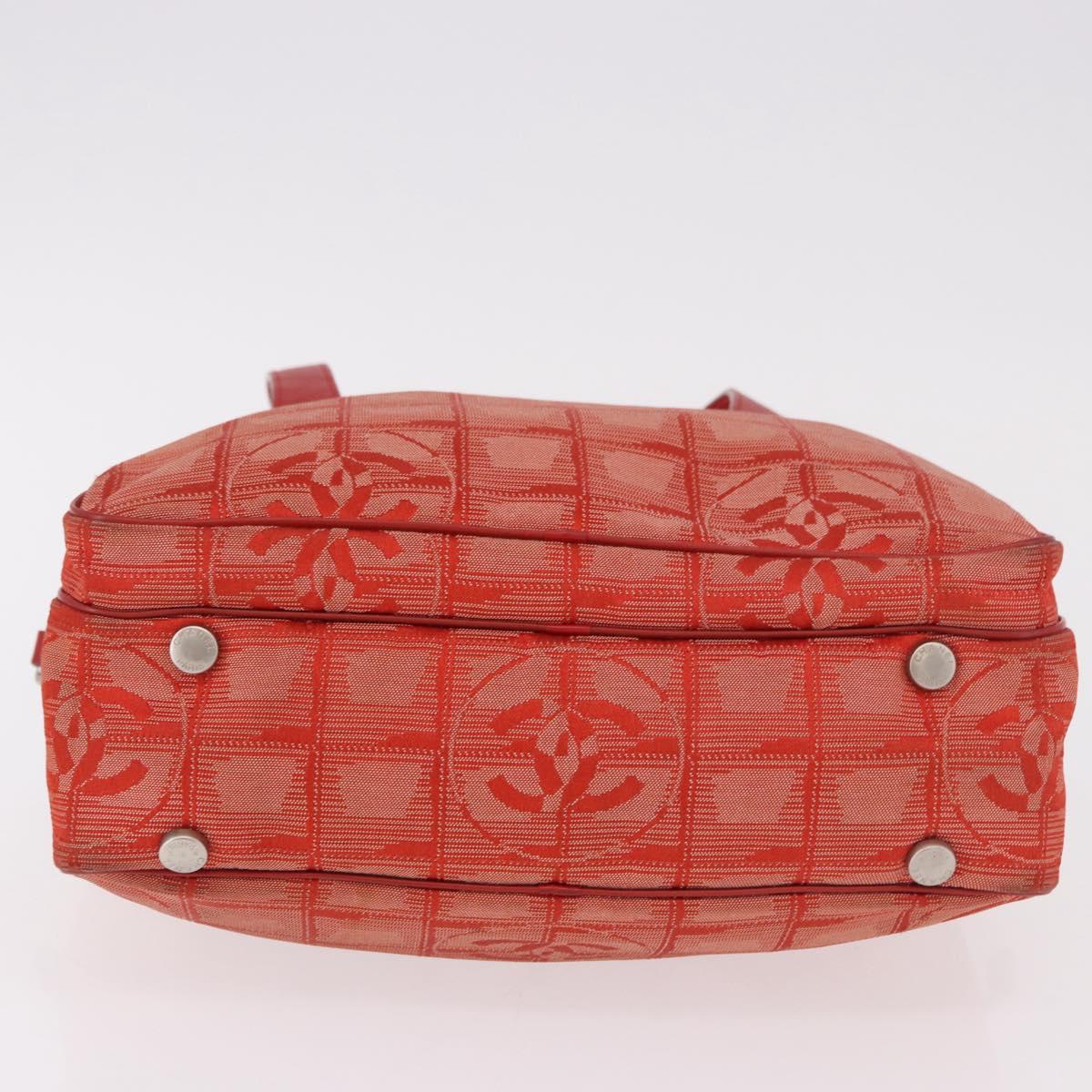 CHANEL New Travel Line Hand Bag Canvas Orange Silver CC Auth 180862