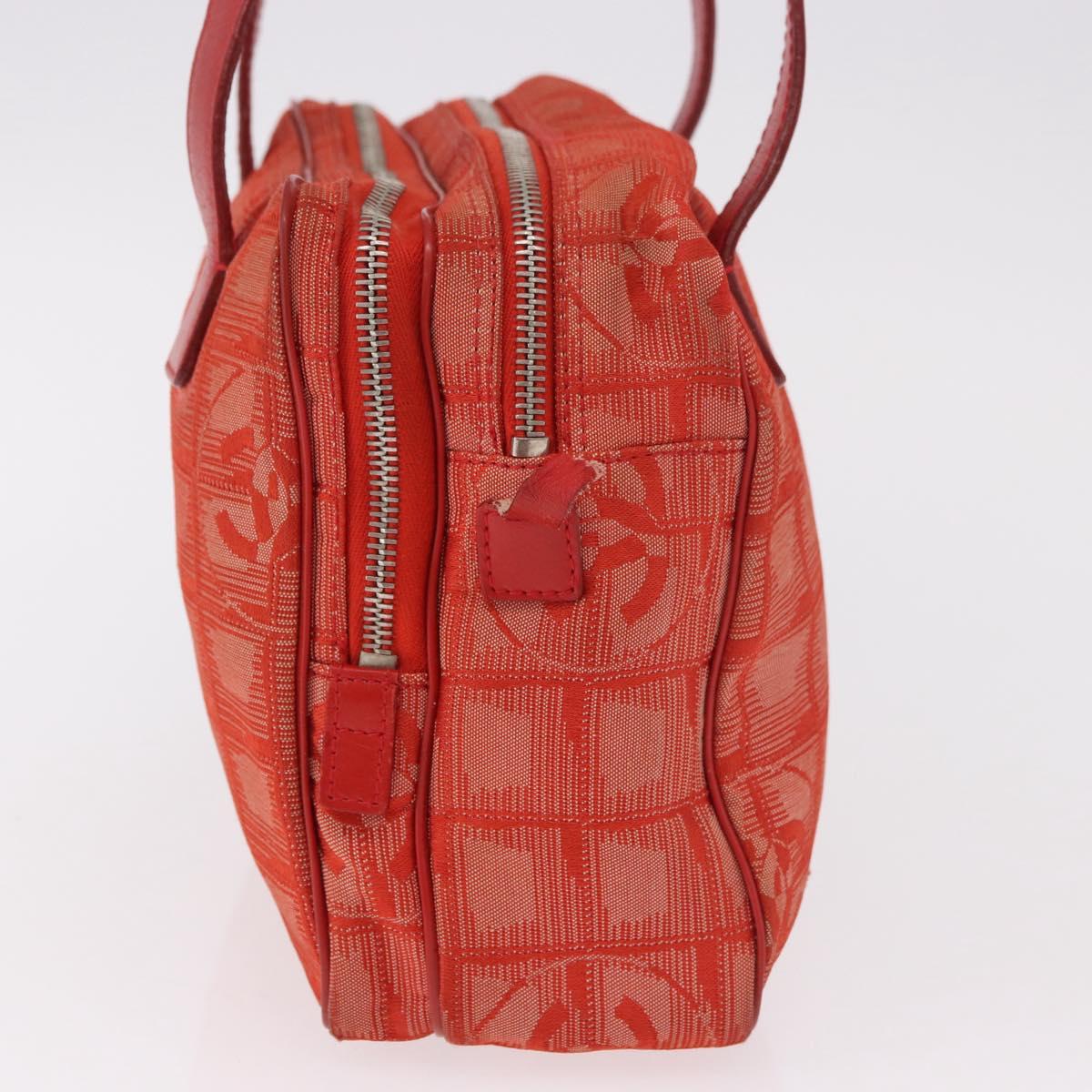 CHANEL New Travel Line Hand Bag Canvas Orange Silver CC Auth 180862