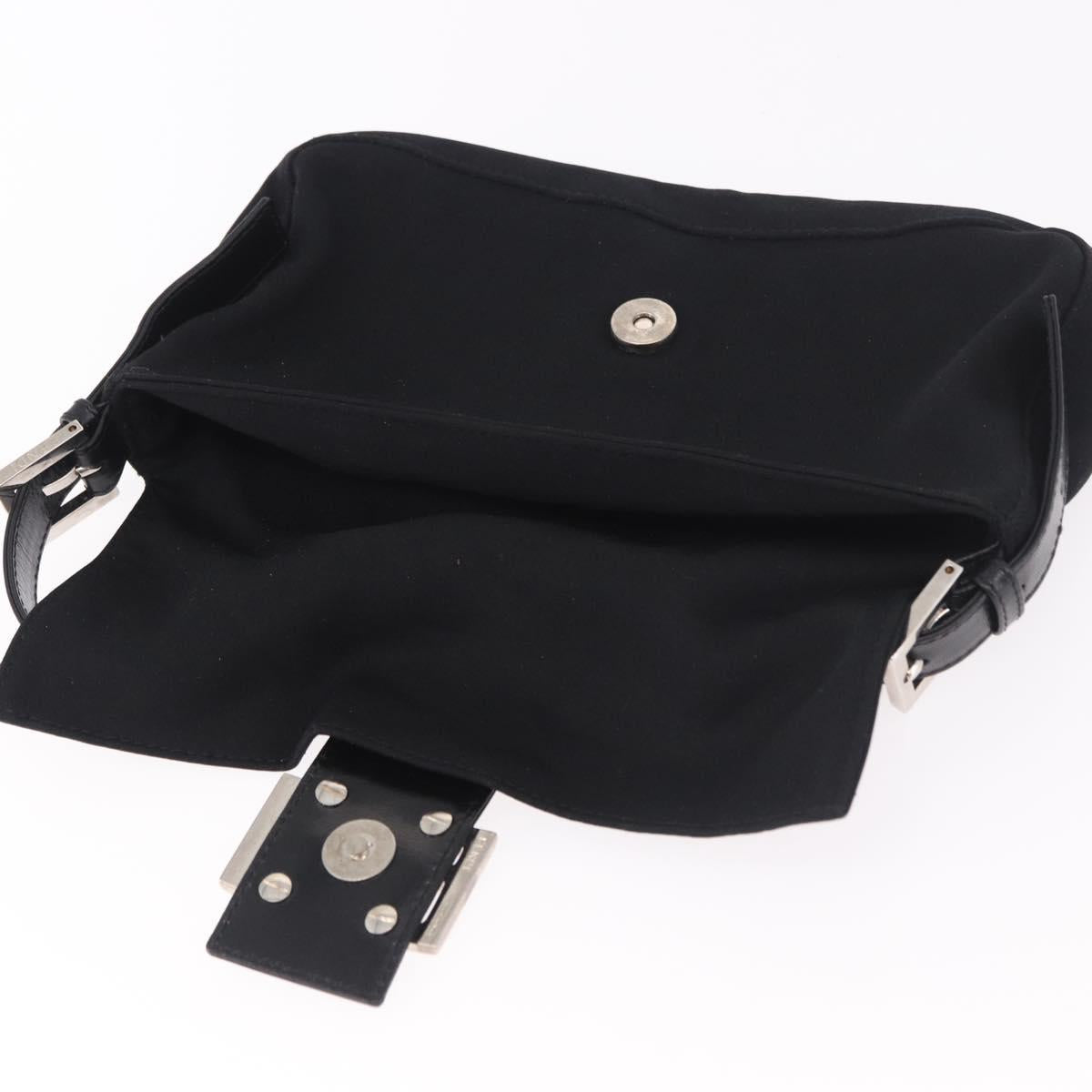 FENDI Mamma Baguette Shoulder Bag Cotton Jersey Black Silver Auth 180863