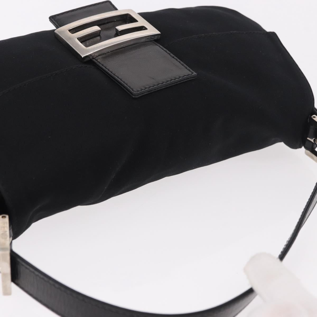 FENDI Mamma Baguette Shoulder Bag Cotton Jersey Black Silver Auth 180863