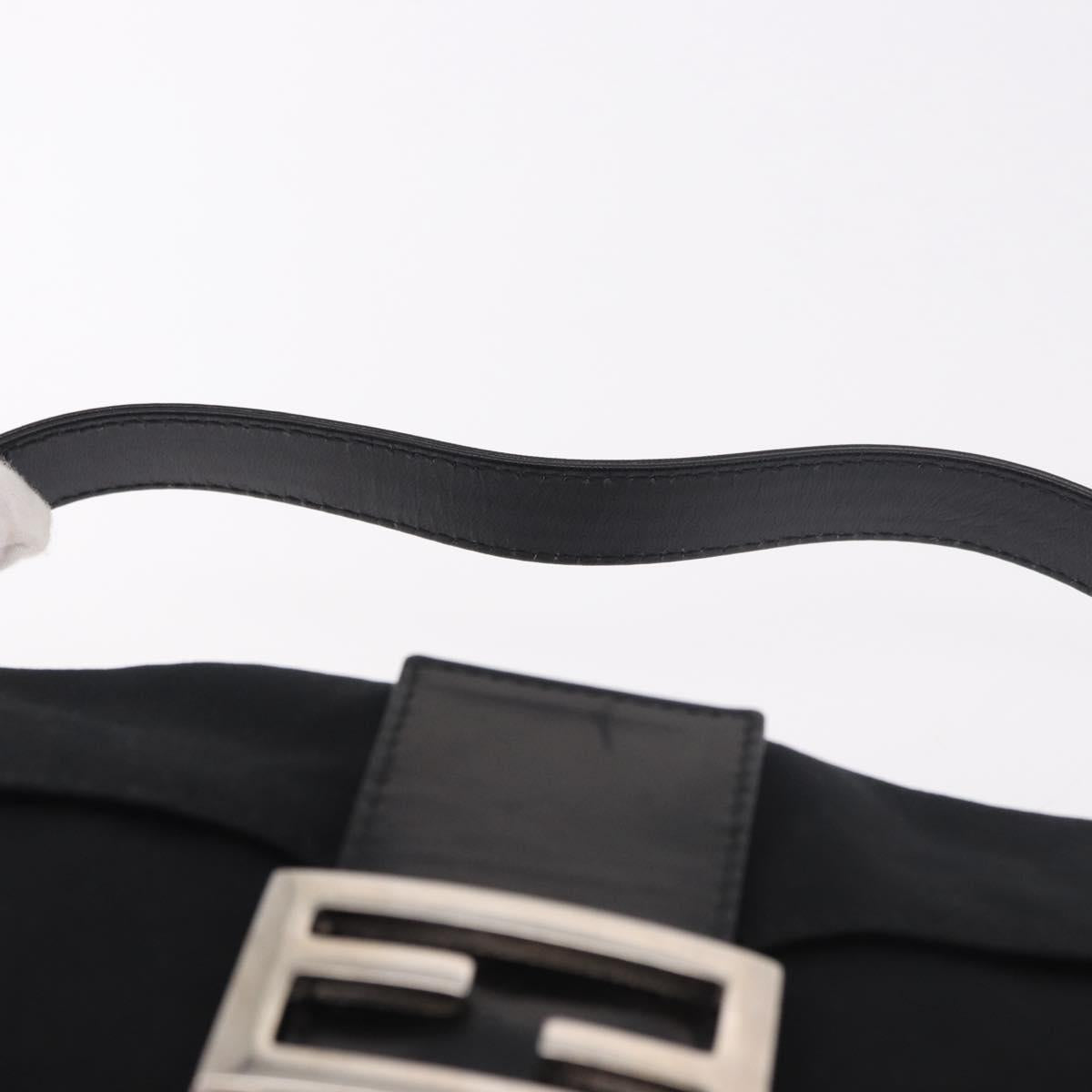 FENDI Mamma Baguette Shoulder Bag Cotton Jersey Black Silver Auth 180863
