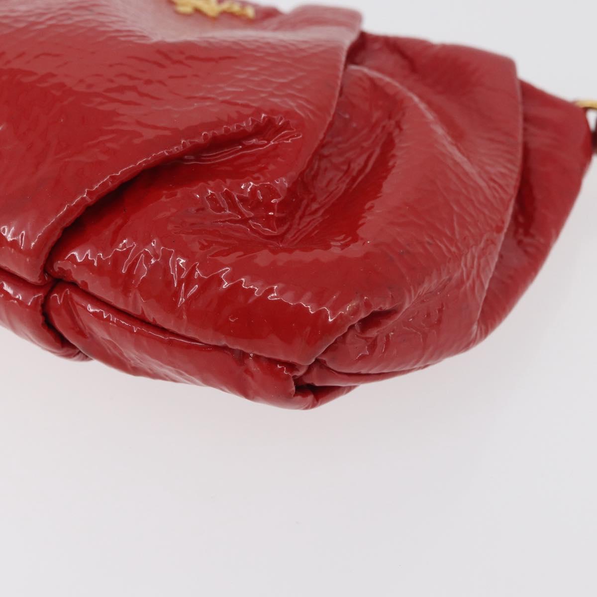 PRADA Pouch Patent leather Red Gold Auth 180864