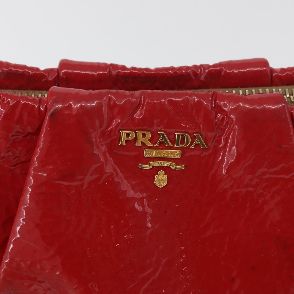 PRADA Pouch Patent leather Red Gold Auth 180864