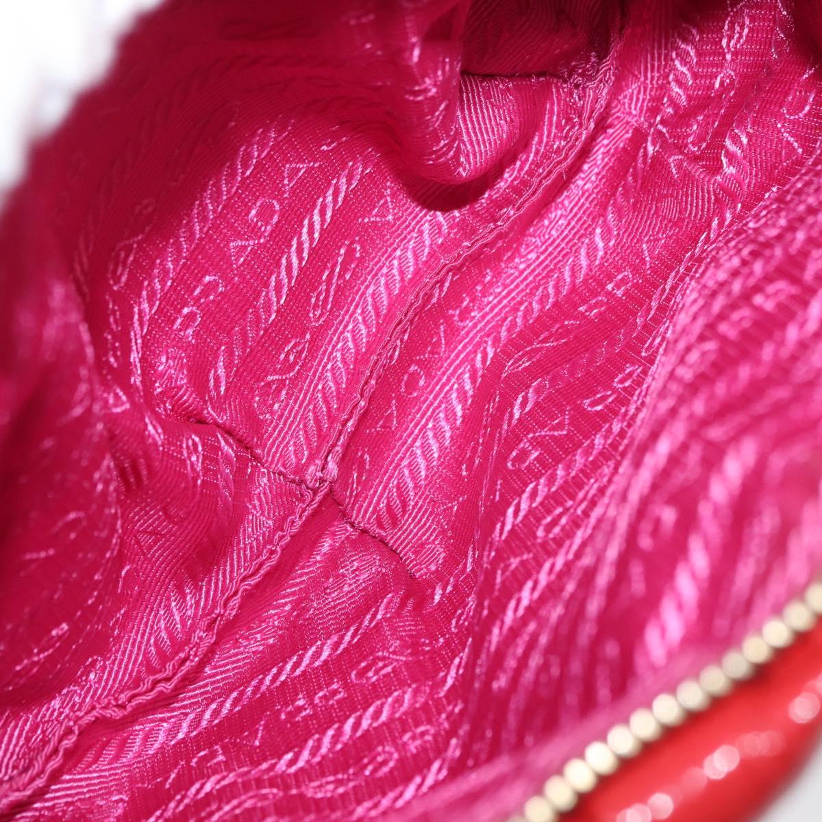 PRADA Pouch Patent leather Red Gold Auth 180864