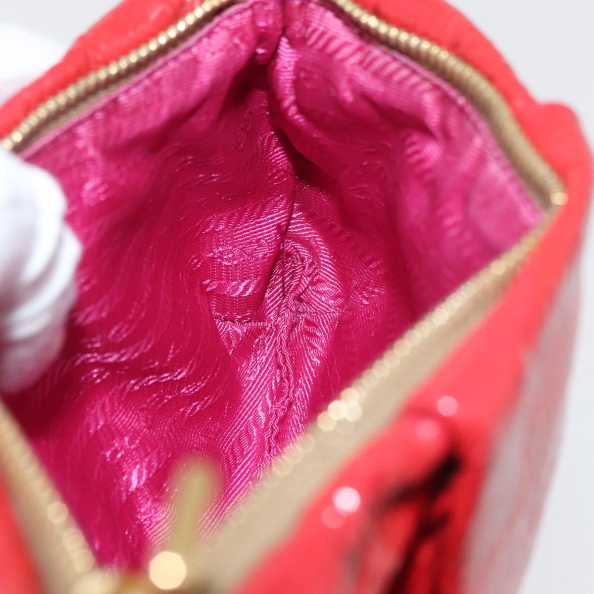 PRADA Pouch Patent leather Red Gold Auth 180864