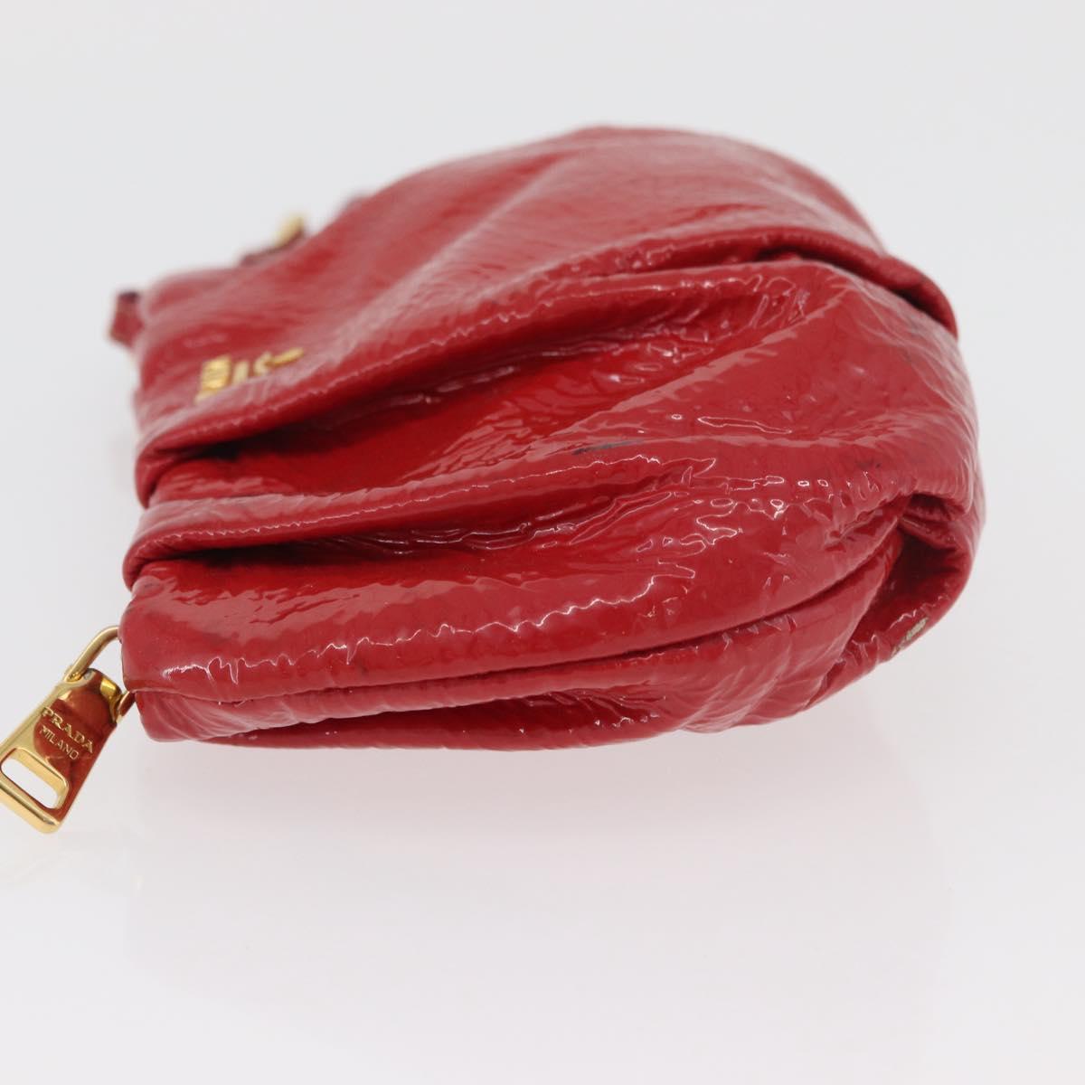 PRADA Pouch Patent leather Red Gold Auth 180864