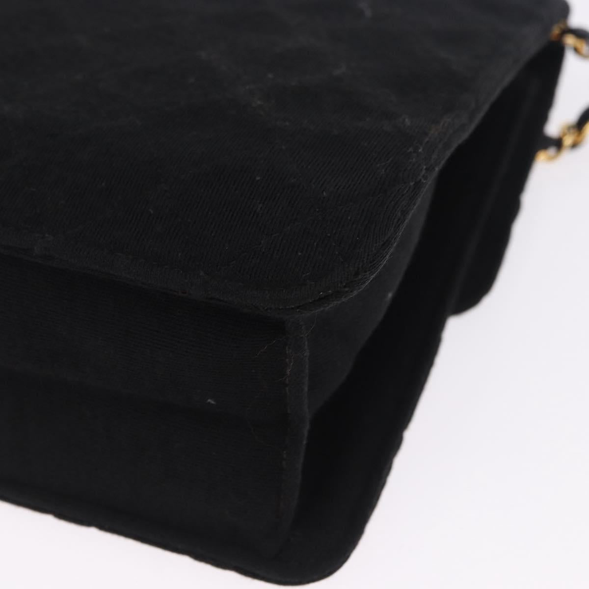 CHANEL Matelasse Chain Shoulder Bag Cotton Black Gold CC Auth 180866
