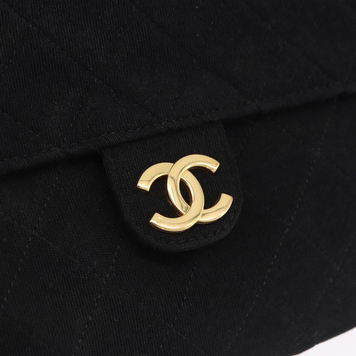 CHANEL Matelasse Chain Shoulder Bag Cotton Black Gold CC Auth 180866