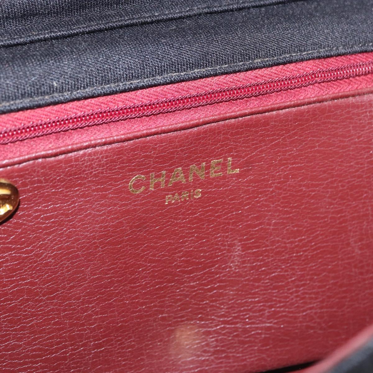 CHANEL Matelasse Chain Shoulder Bag Cotton Black Gold CC Auth 180866