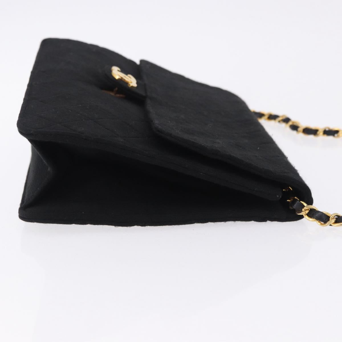CHANEL Matelasse Chain Shoulder Bag Cotton Black Gold CC Auth 180866