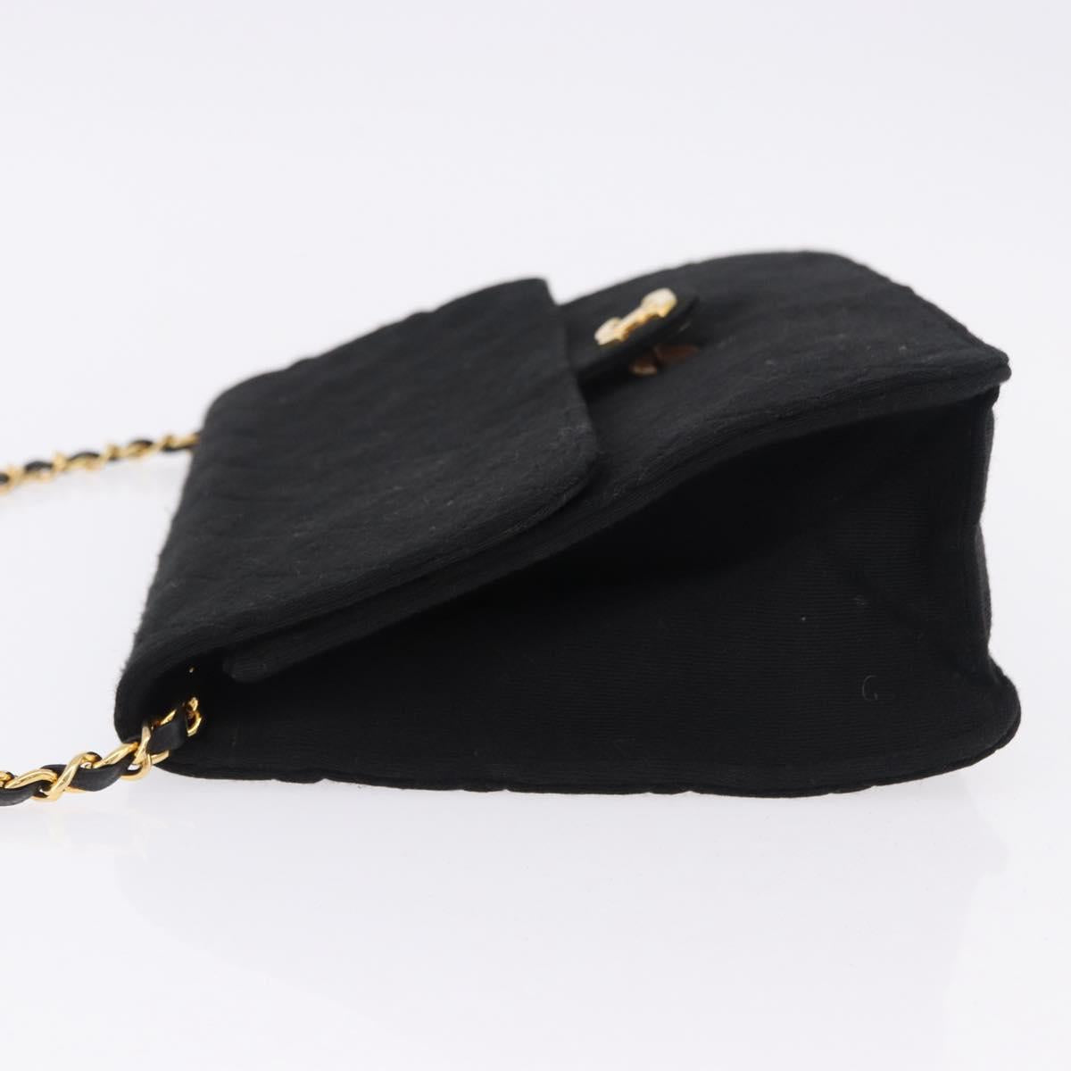 CHANEL Matelasse Chain Shoulder Bag Cotton Black Gold CC Auth 180866