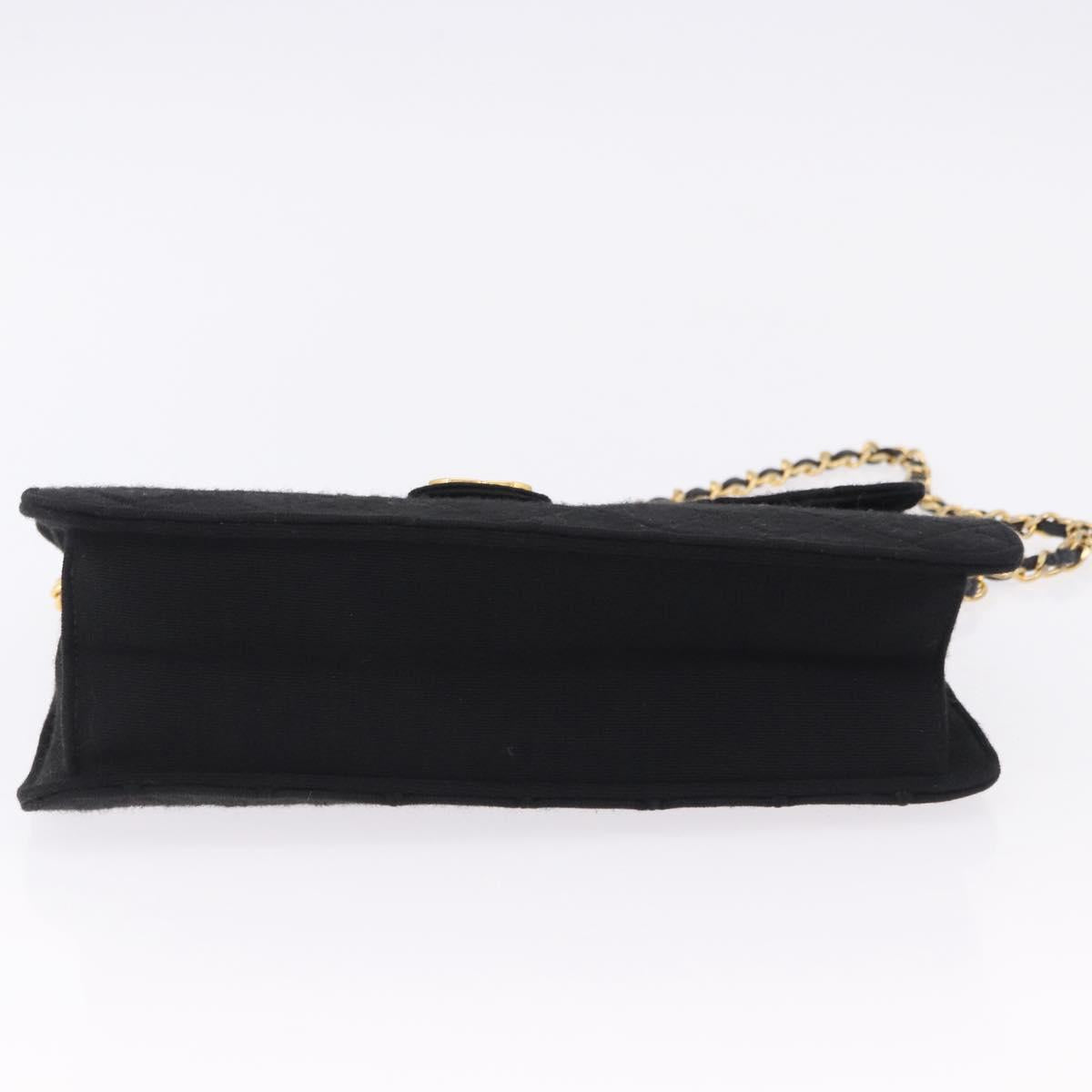 CHANEL Matelasse Chain Shoulder Bag Cotton Black Gold CC Auth 180866