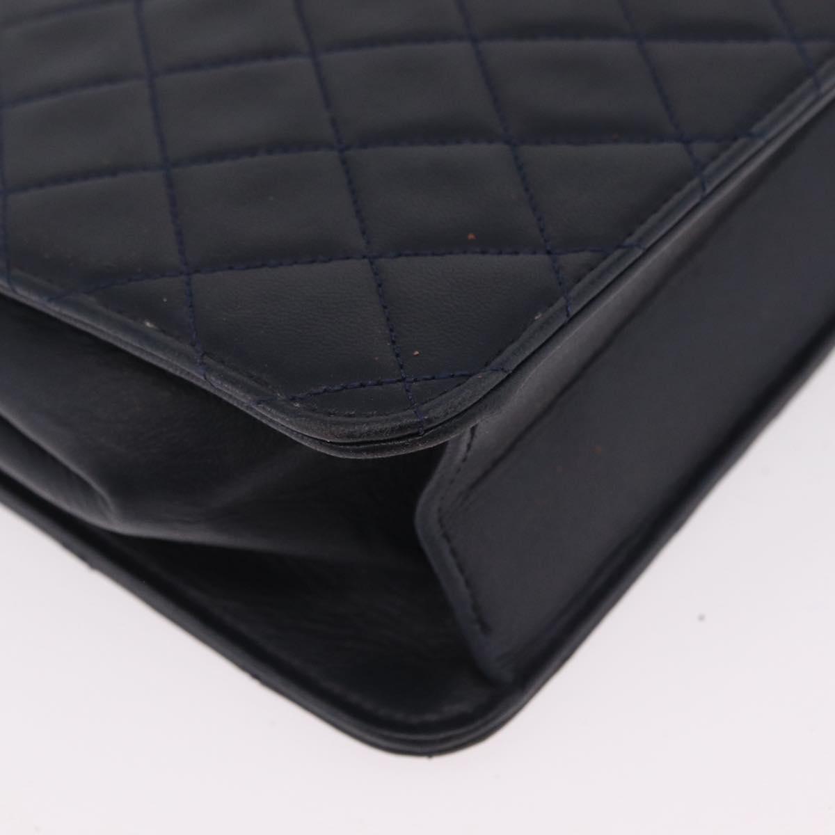 CHANEL Matelasse Chain Shoulder Bag Lamb Skin Black Gold CC Auth 180868
