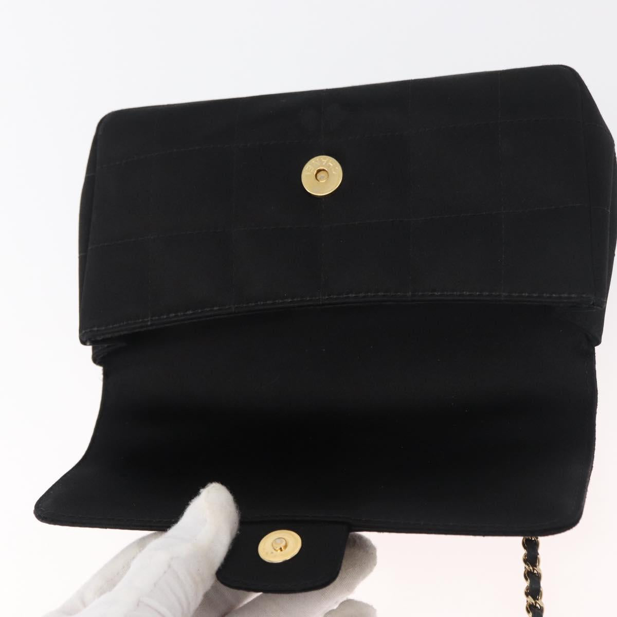 CHANEL Choco Bar Chain Shoulder Bag Satin Black Gold CC Auth 180872A