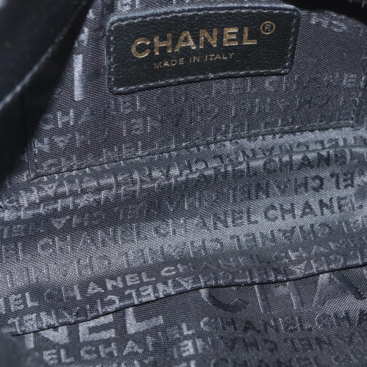 CHANEL Choco Bar Chain Shoulder Bag Satin Black Gold CC Auth 180872A