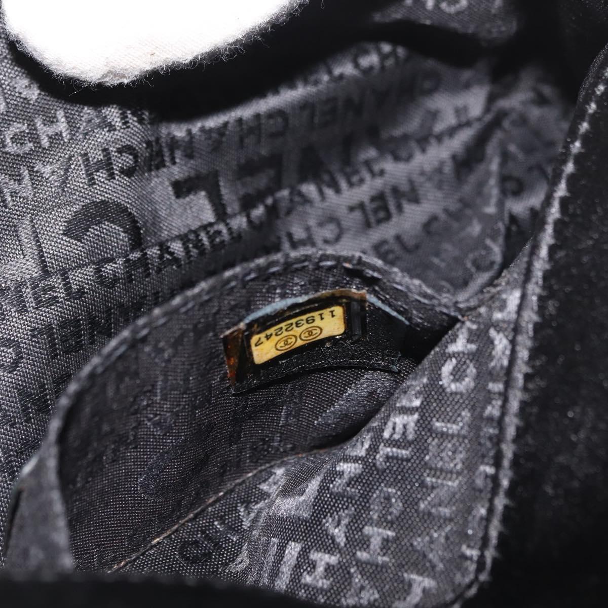 CHANEL Choco Bar Chain Shoulder Bag Satin Black Gold CC Auth 180872A