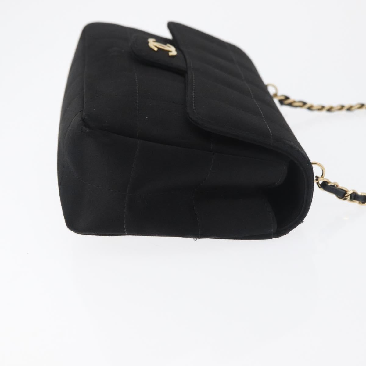 CHANEL Choco Bar Chain Shoulder Bag Satin Black Gold CC Auth 180872A