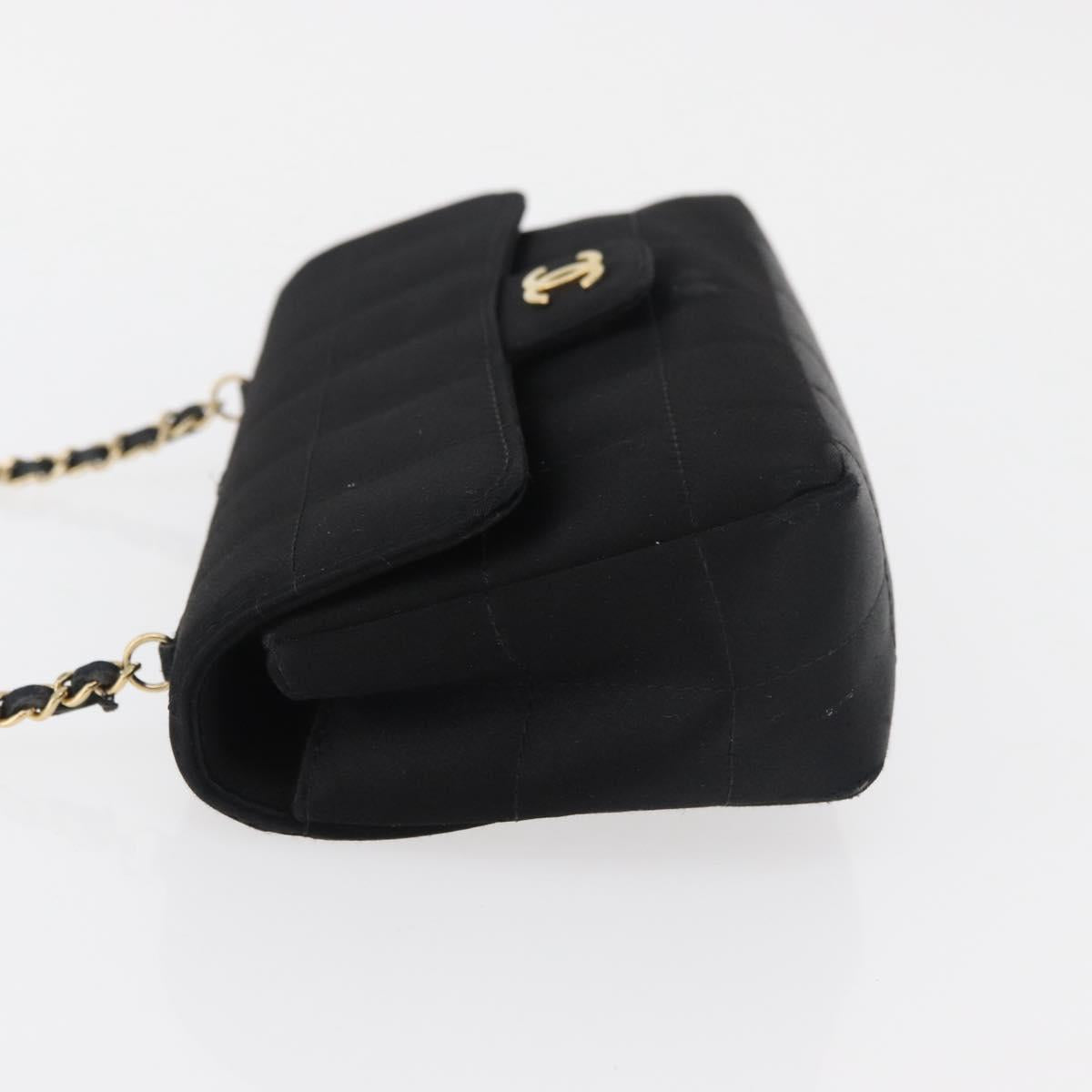 CHANEL Choco Bar Chain Shoulder Bag Satin Black Gold CC Auth 180872A