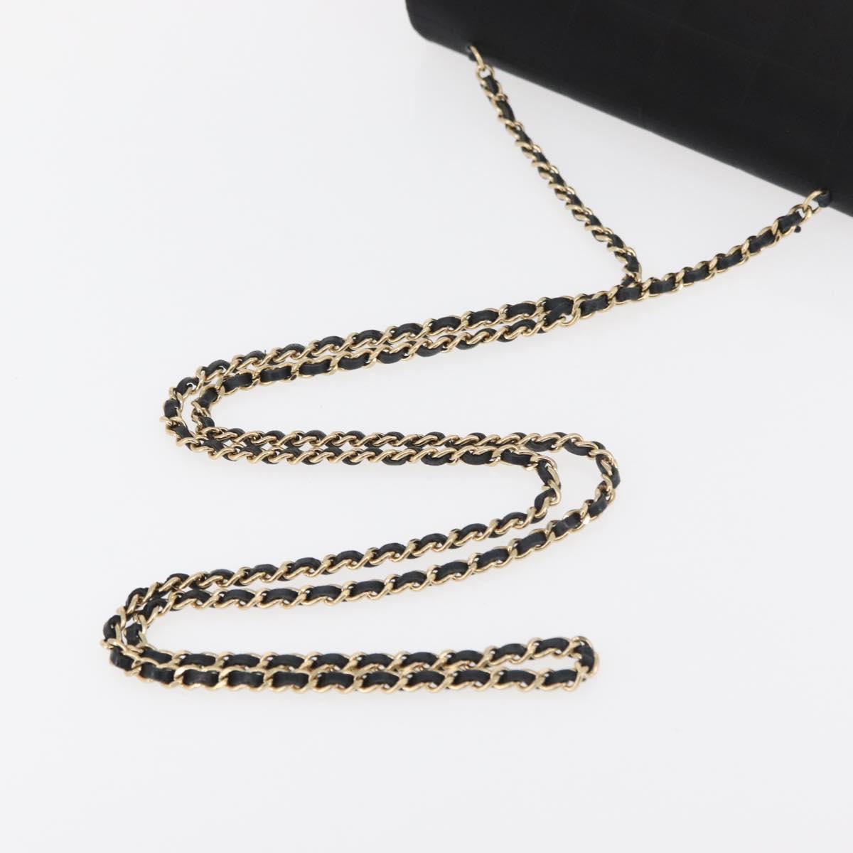 CHANEL Choco Bar Chain Shoulder Bag Satin Black Gold CC Auth 180872A