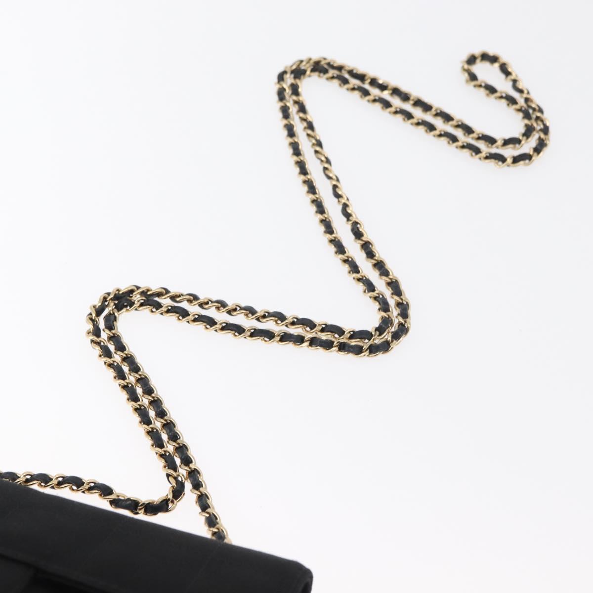 CHANEL Choco Bar Chain Shoulder Bag Satin Black Gold CC Auth 180872A
