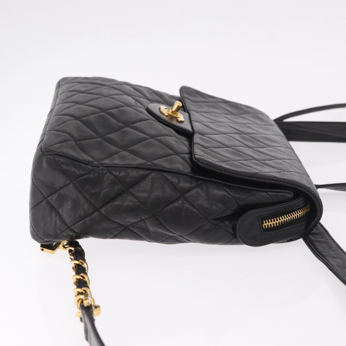 CHANEL Matelasse Chain Backpack Lamb Skin Gold Black CC Auth 180873SAV