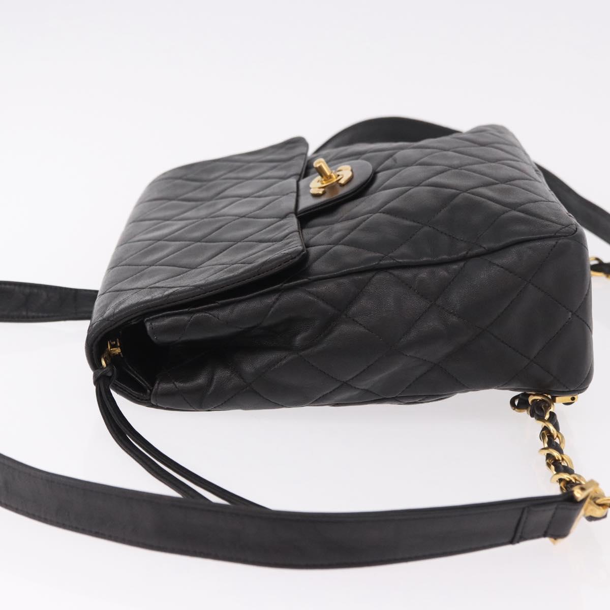 CHANEL Matelasse Chain Backpack Lamb Skin Gold Black CC Auth 180873SAV