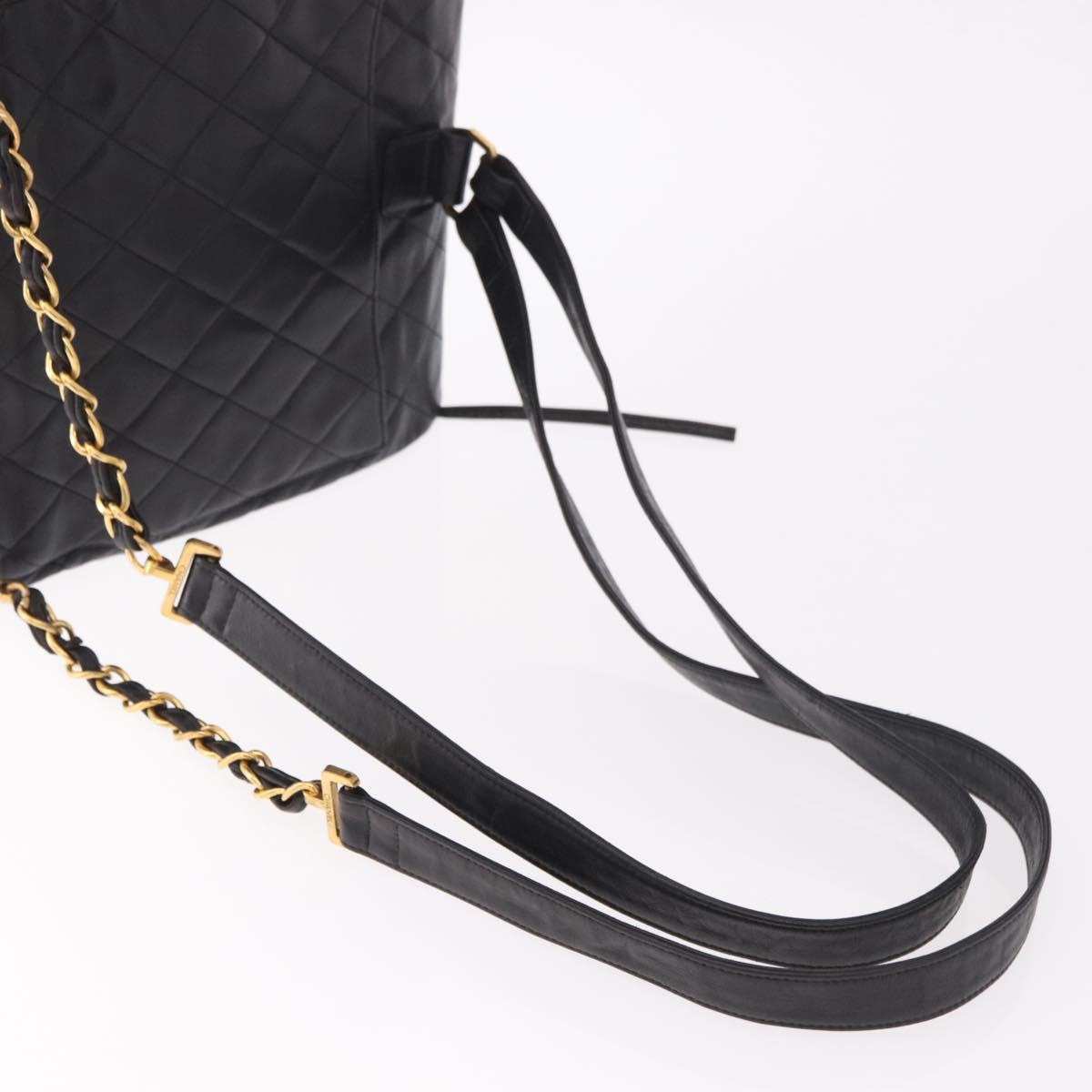 CHANEL Matelasse Chain Backpack Lamb Skin Gold Black CC Auth 180873SAV