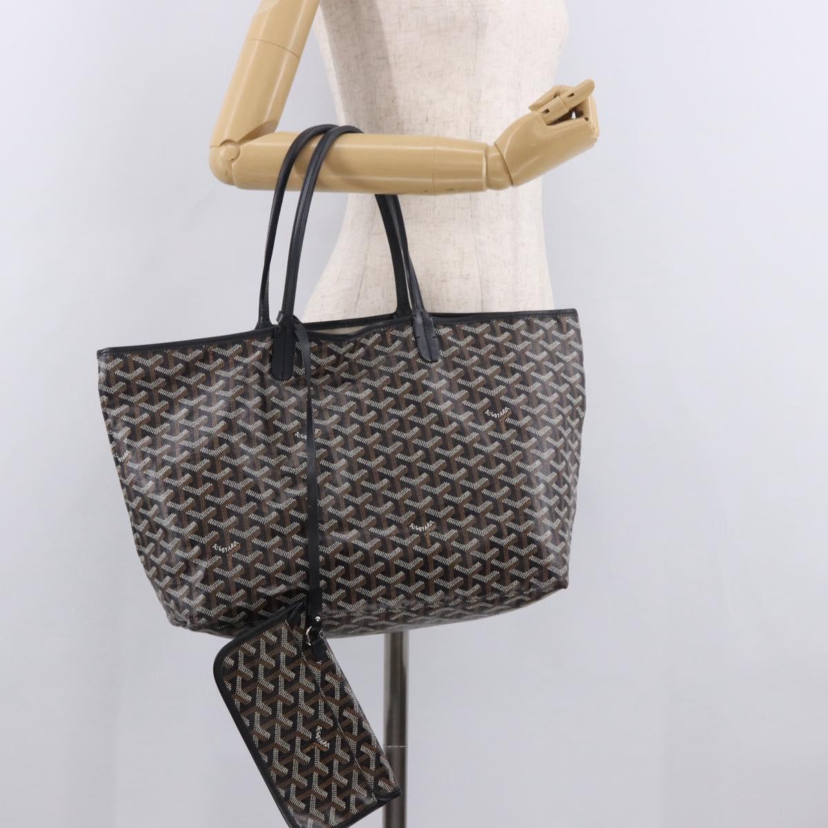 GOYARD Saint Louis PM Tote Bag Coated Canvas Black Silver Auth 180875