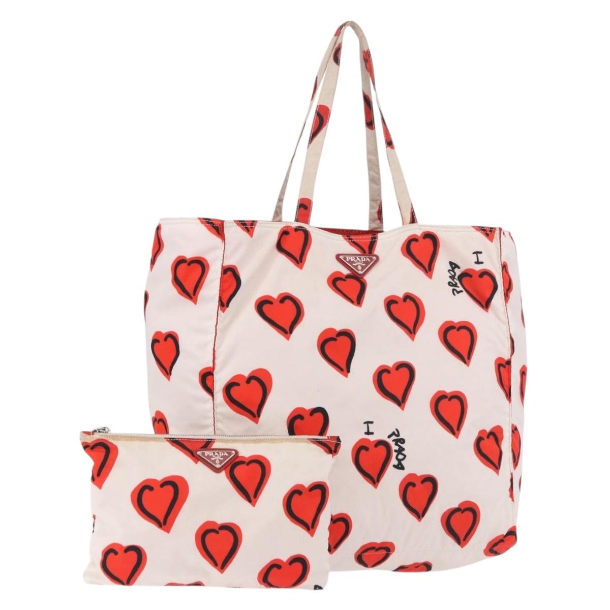 PRADA Tote Bag Nylon Red Silver Auth 180876