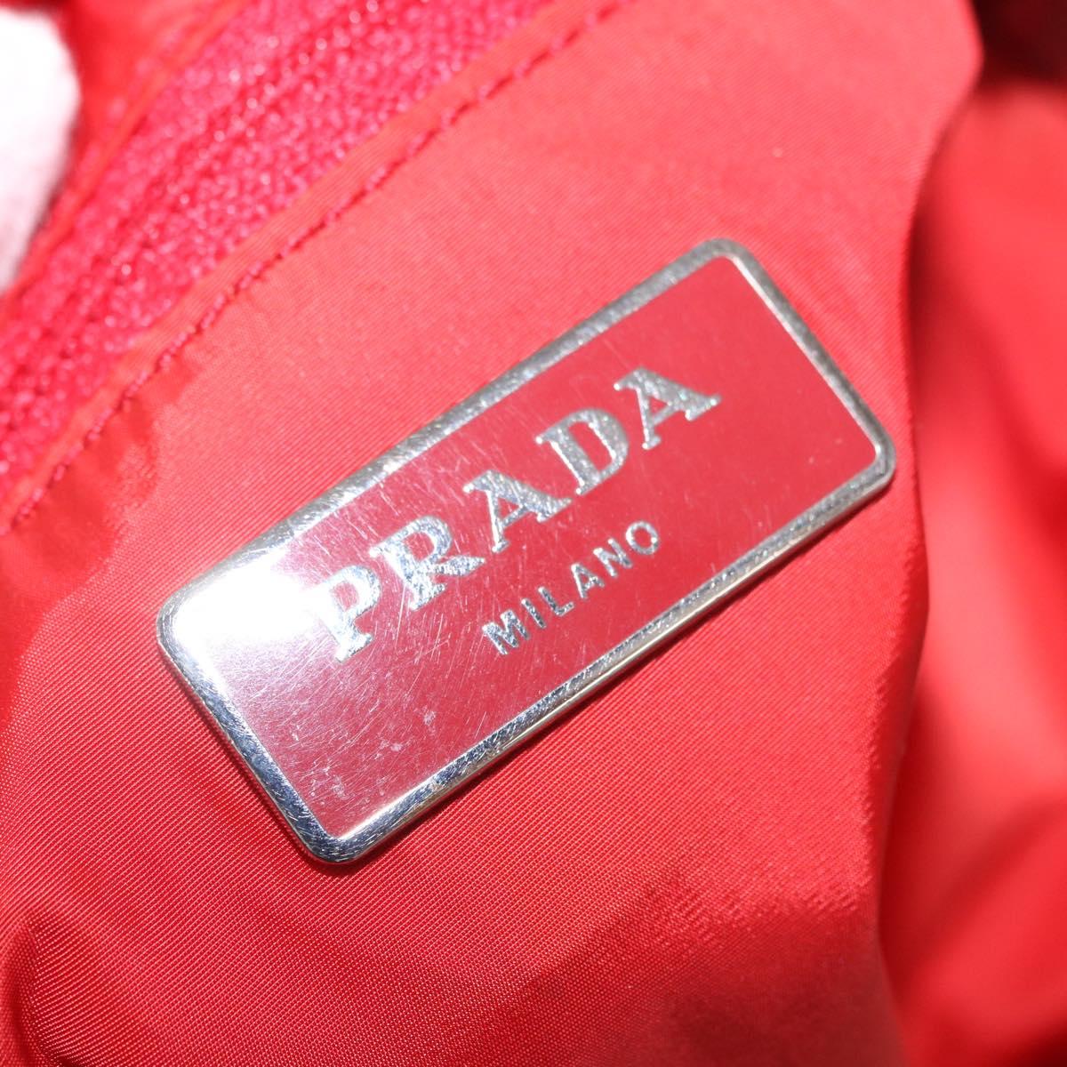 PRADA Tote Bag Nylon Red Silver Auth 180876