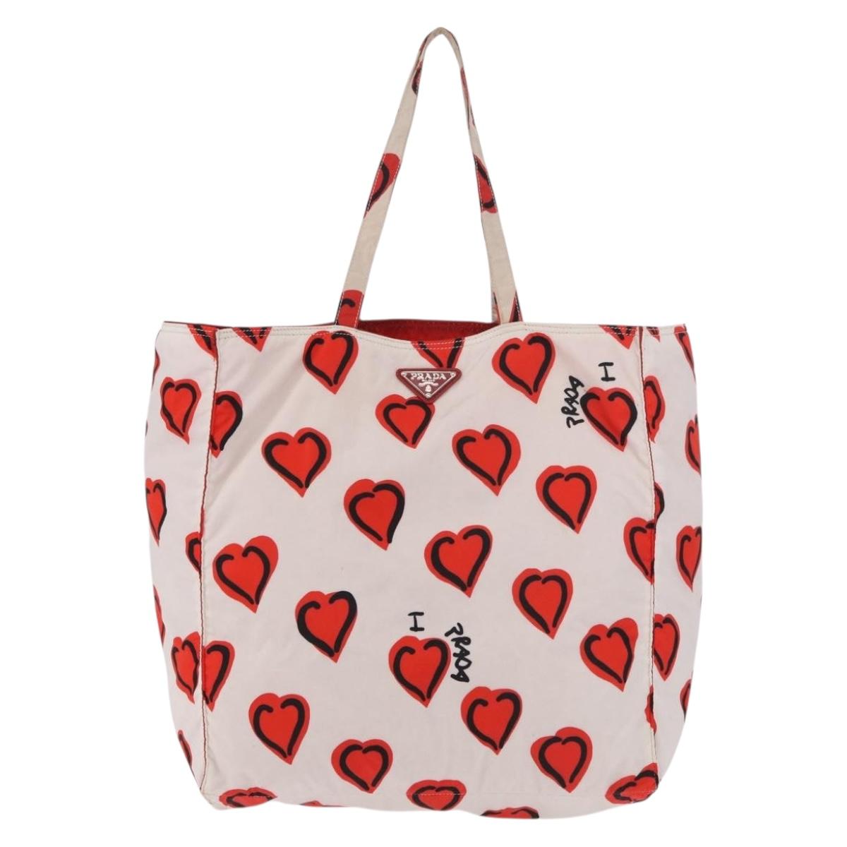 PRADA Tote Bag Nylon Red Silver Auth 180876