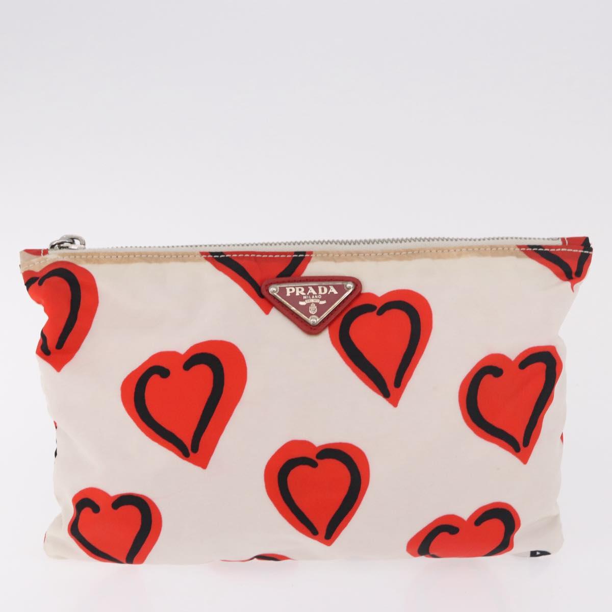 PRADA Tote Bag Nylon Red Silver Auth 180876