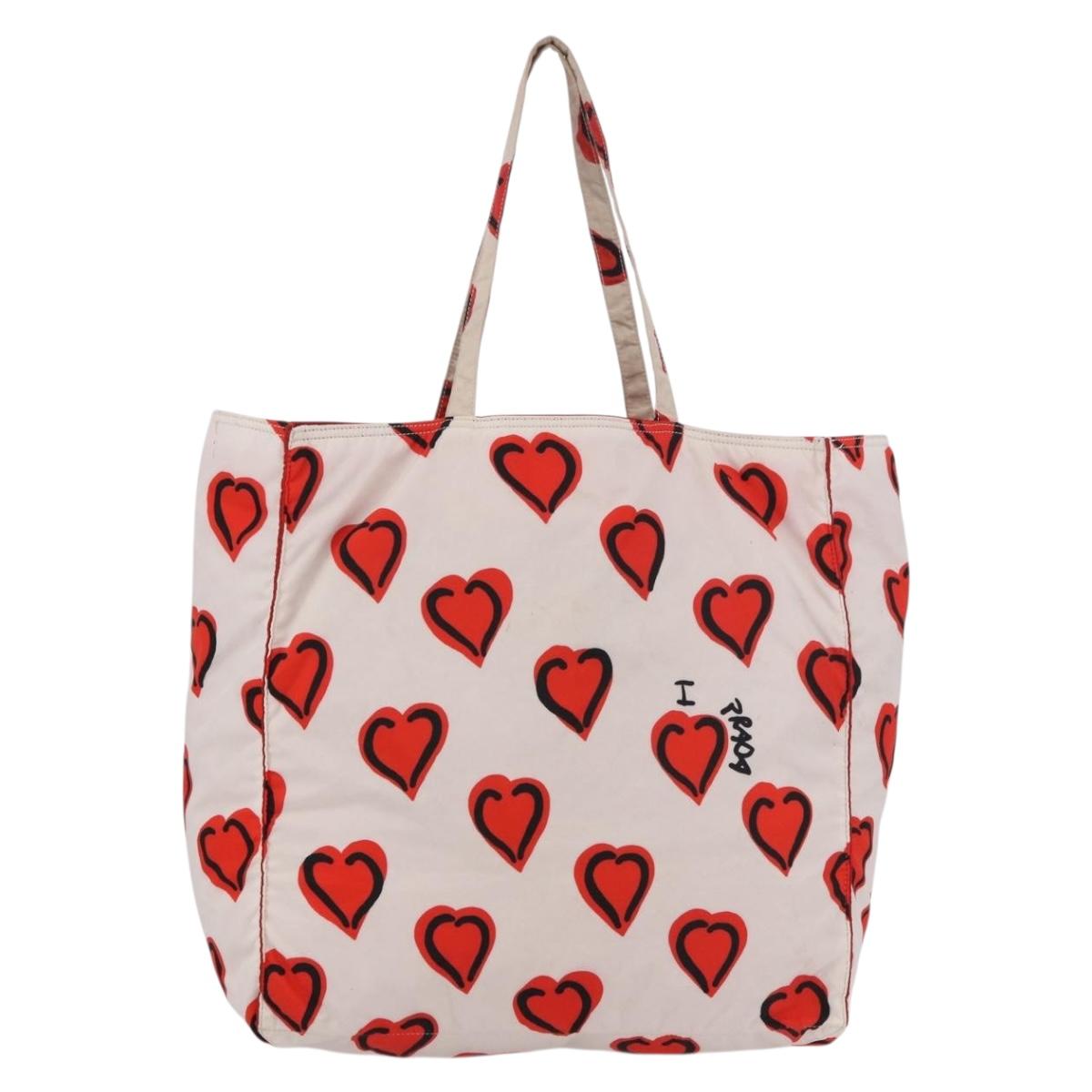PRADA Tote Bag Nylon Red Silver Auth 180876