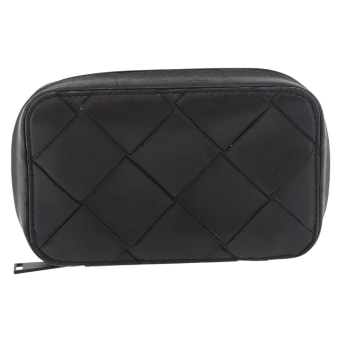 BOTTEGA VENETA MAXI INTRECCIATO Pouch Leather Black Auth 180883A