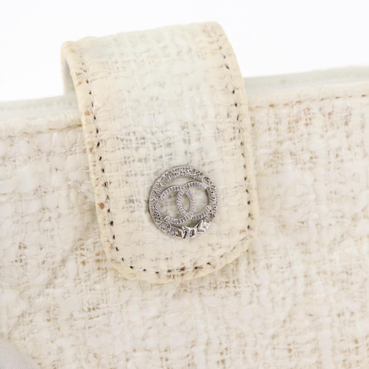 CHANEL Matelasse Pouch Coated Canvas White Silver CC Auth 180887A
