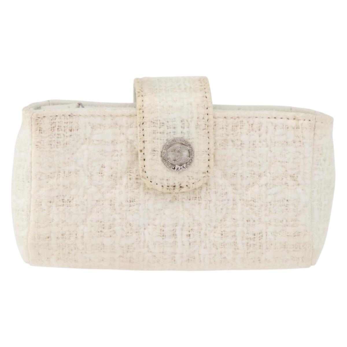 CHANEL Matelasse Pouch Coated Canvas White Silver CC Auth 180887A