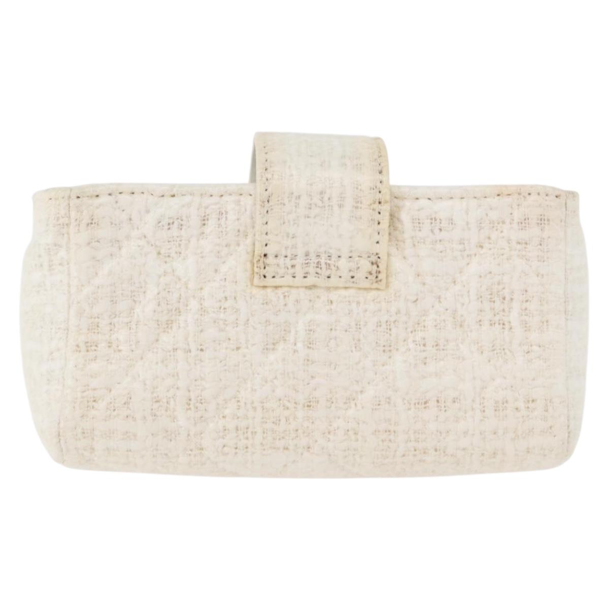 CHANEL Matelasse Pouch Coated Canvas White Silver CC Auth 180887A