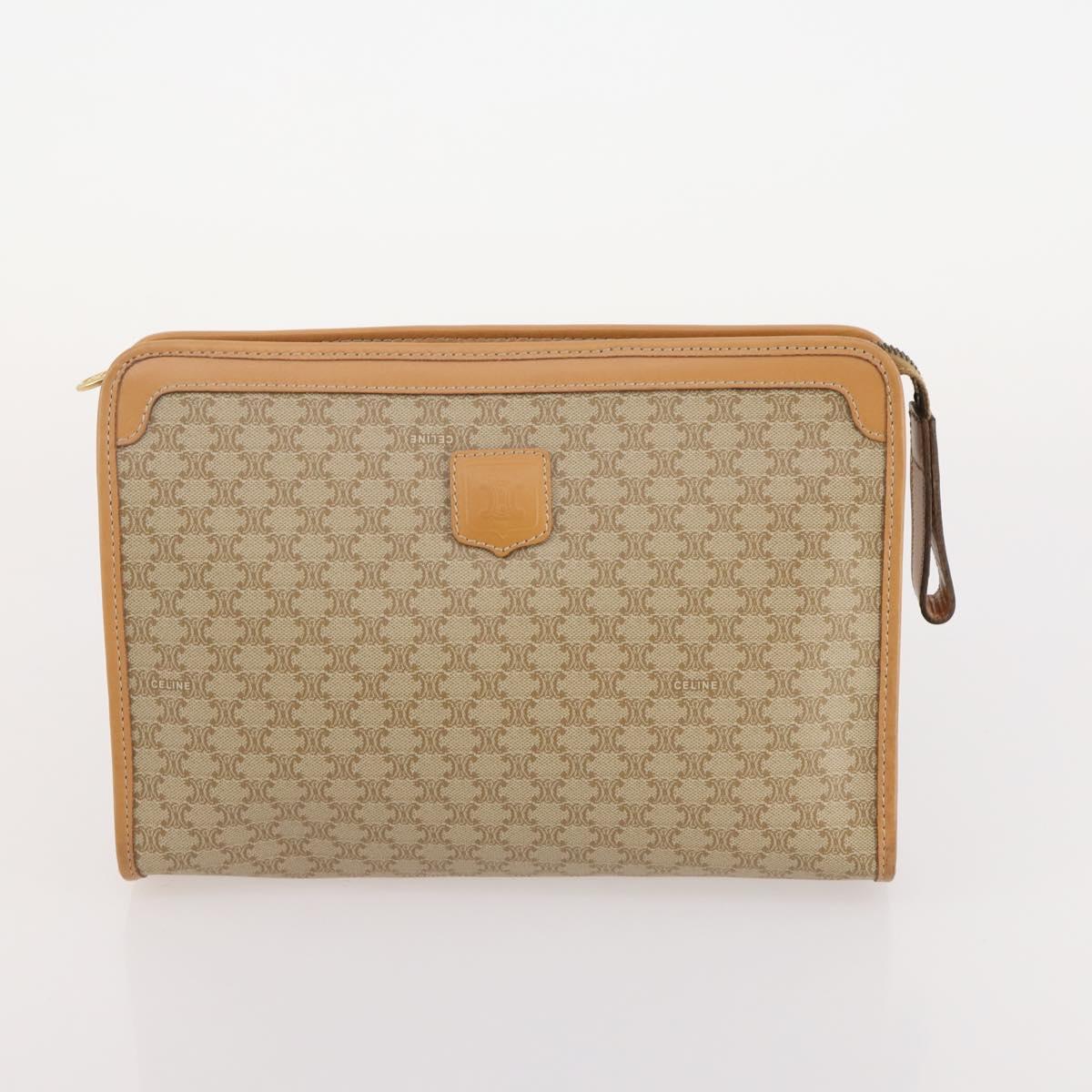 CELINE Macadam Canvas Clutch Bag PVC Leather 5 Set Brown Beige Auth 180889