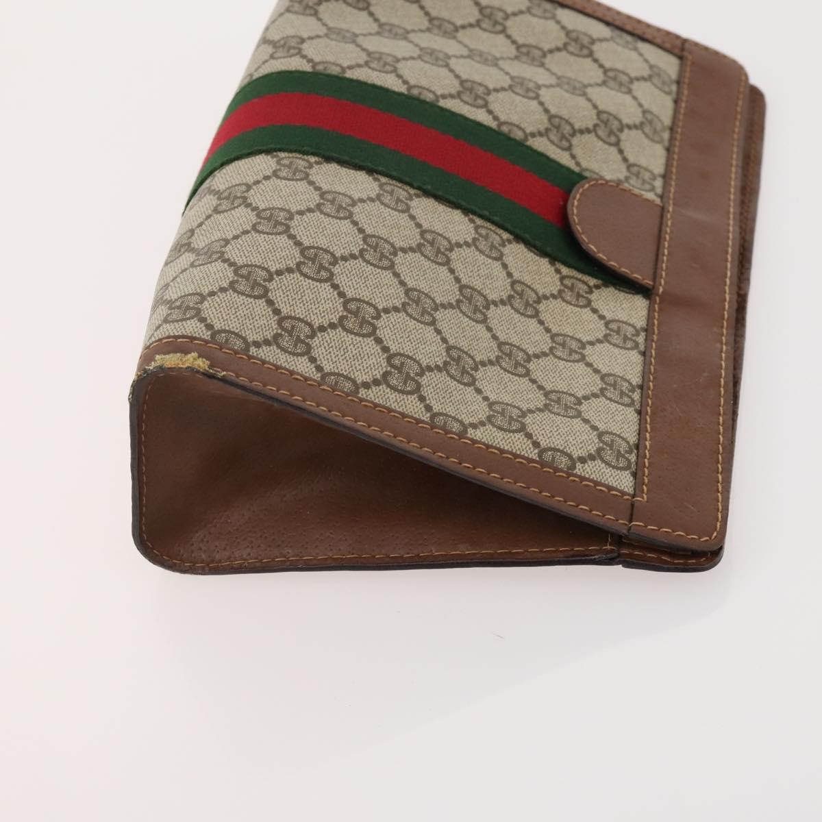 GUCCI GG Supreme Web Sherry Line Clutch Bag PVC 4 Set Beige Gold Auth 180890