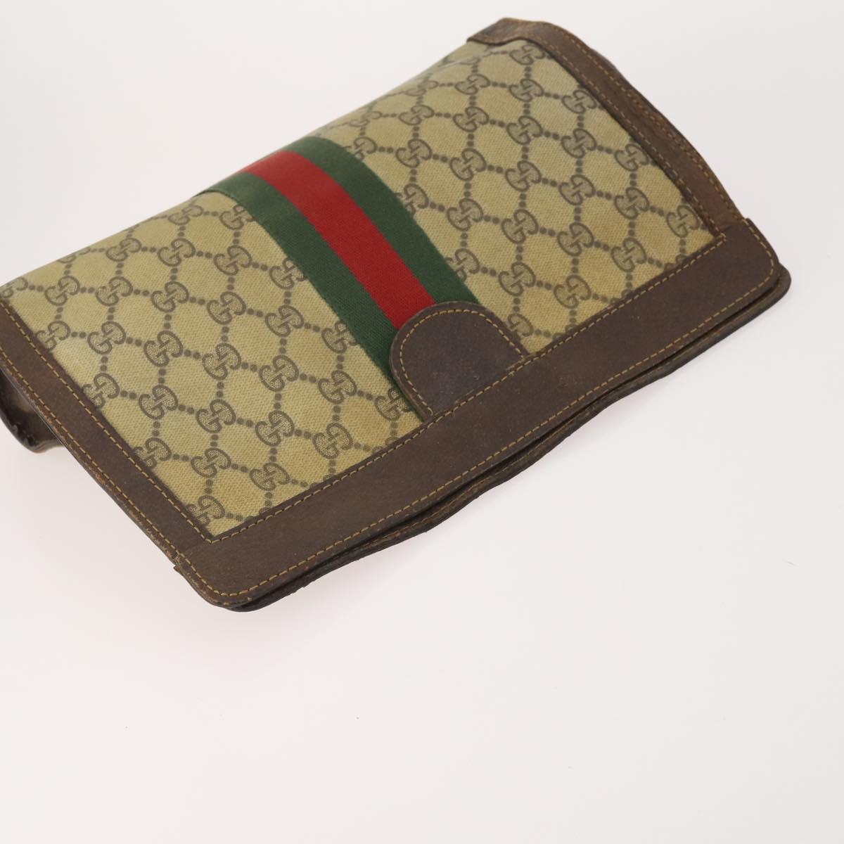 GUCCI GG Supreme Web Sherry Line Clutch Bag PVC 4 Set Beige Gold Auth 180890
