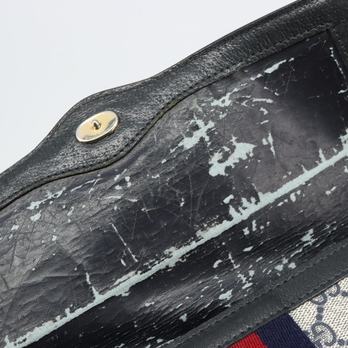 GUCCI GG Supreme Sherry Line Clutch Bag PVC Navy Gold 41 014 3087 25 Auth 180897