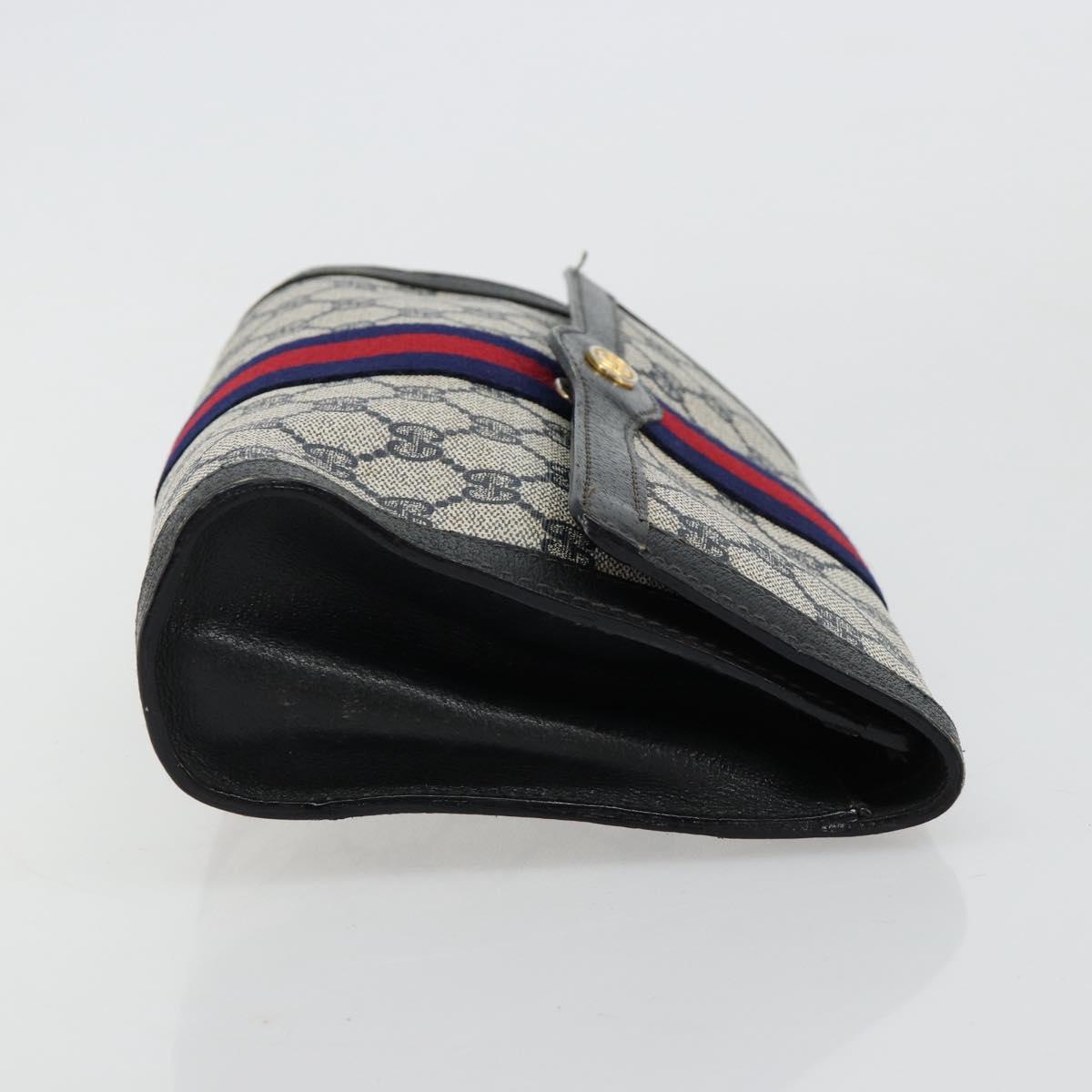 GUCCI GG Supreme Sherry Line Clutch Bag PVC Navy Gold 41 014 3087 25 Auth 180897