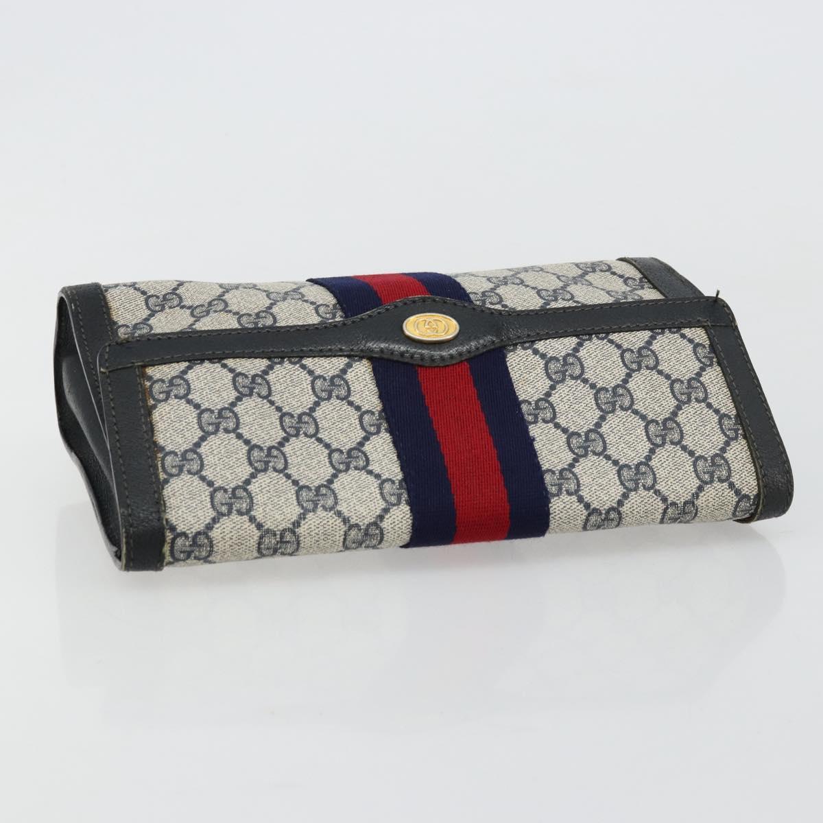 GUCCI GG Supreme Sherry Line Clutch Bag PVC Navy Gold 41 014 3087 25 Auth 180897