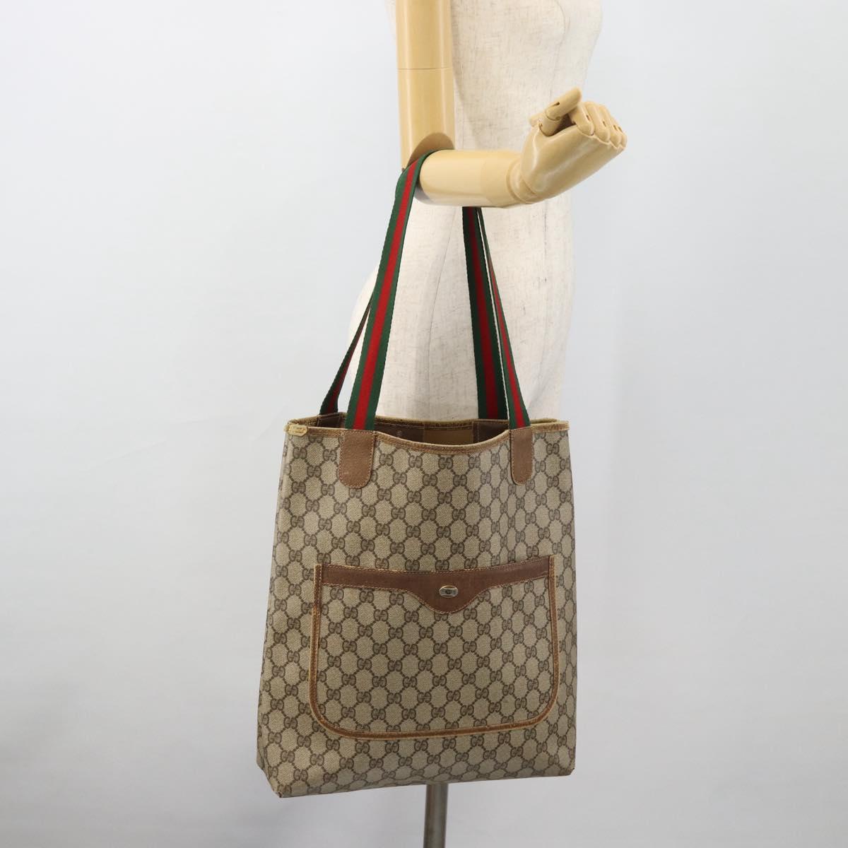 GUCCI GG Supreme Web Sherry Line Tote Bag PVC Beige Red 39 02 003 Auth 180903