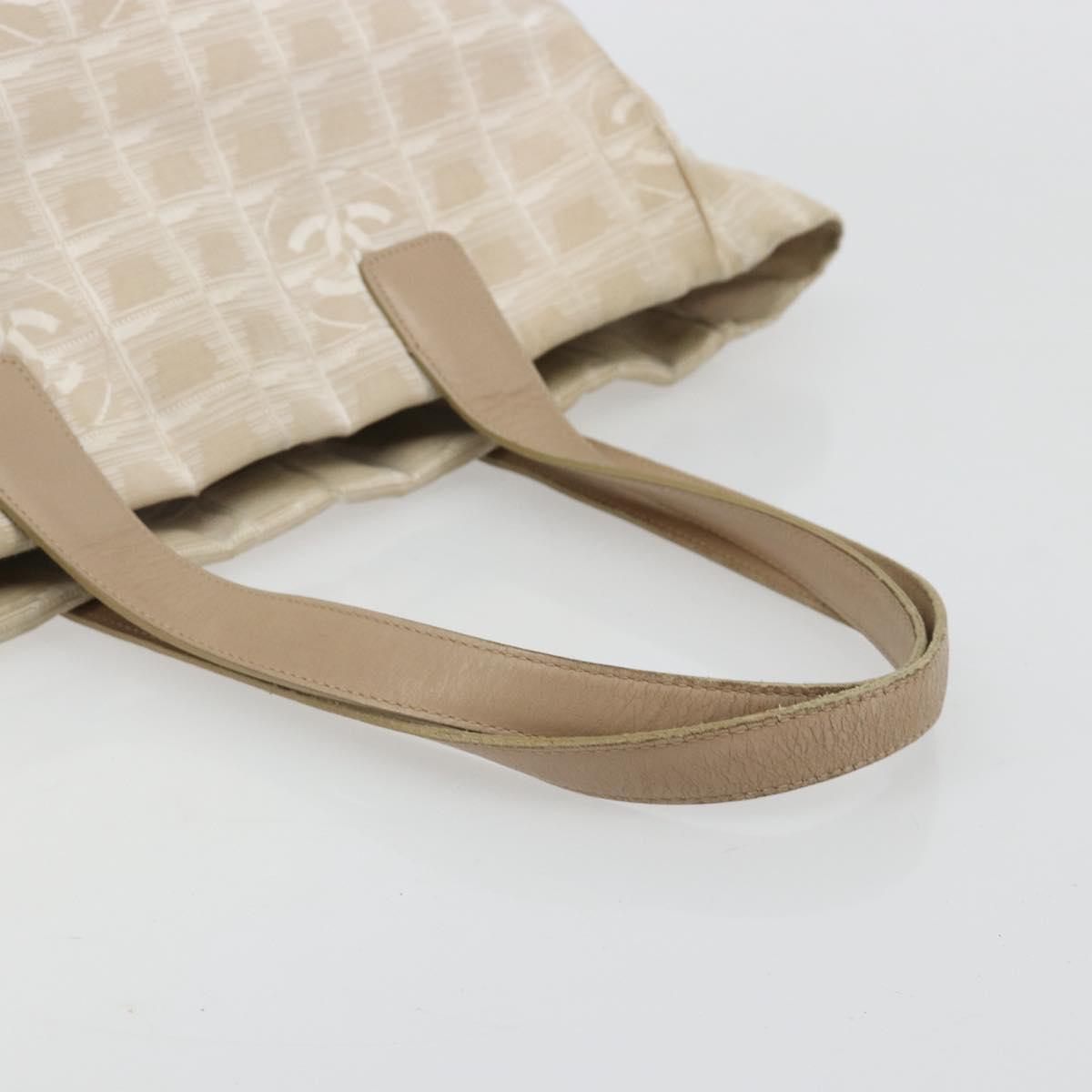 CHANEL New Travel Line Tote Bag Nylon Beige Gold CC Auth 180904