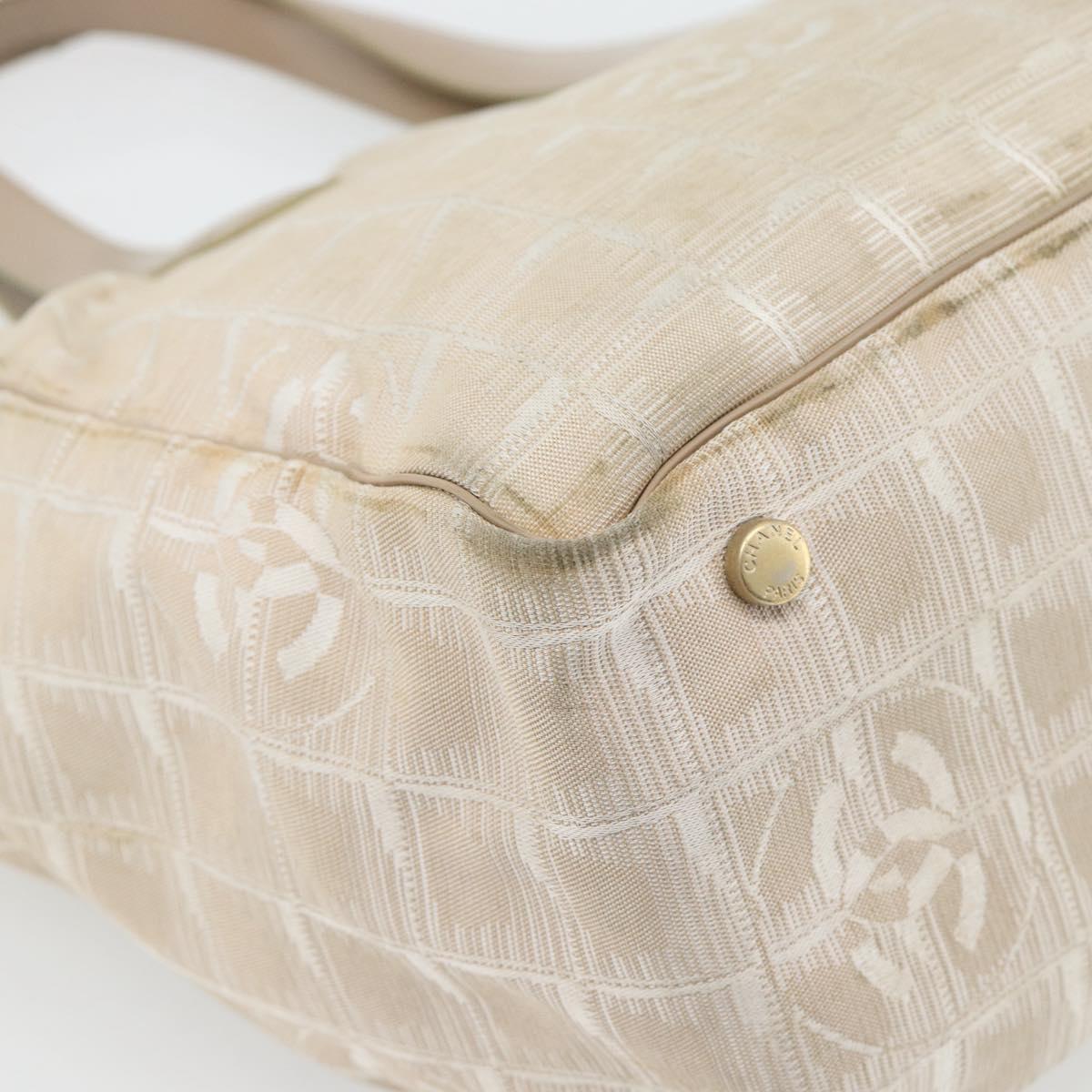 CHANEL New Travel Line Tote Bag Nylon Beige Gold CC Auth 180906