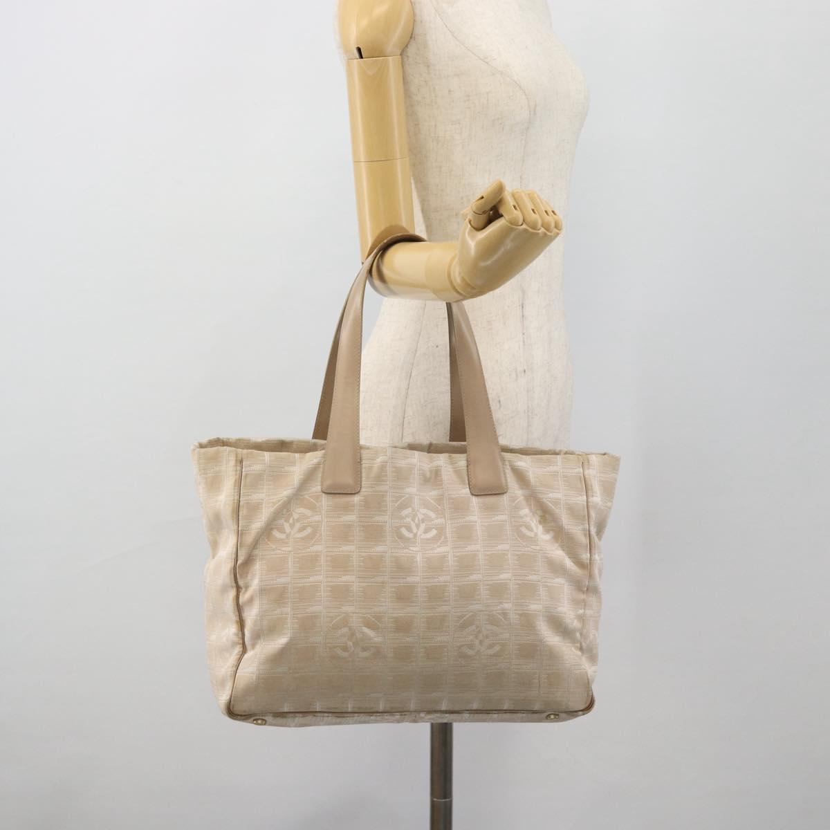 CHANEL New Travel Line Tote Bag Nylon Beige Gold CC Auth 180906