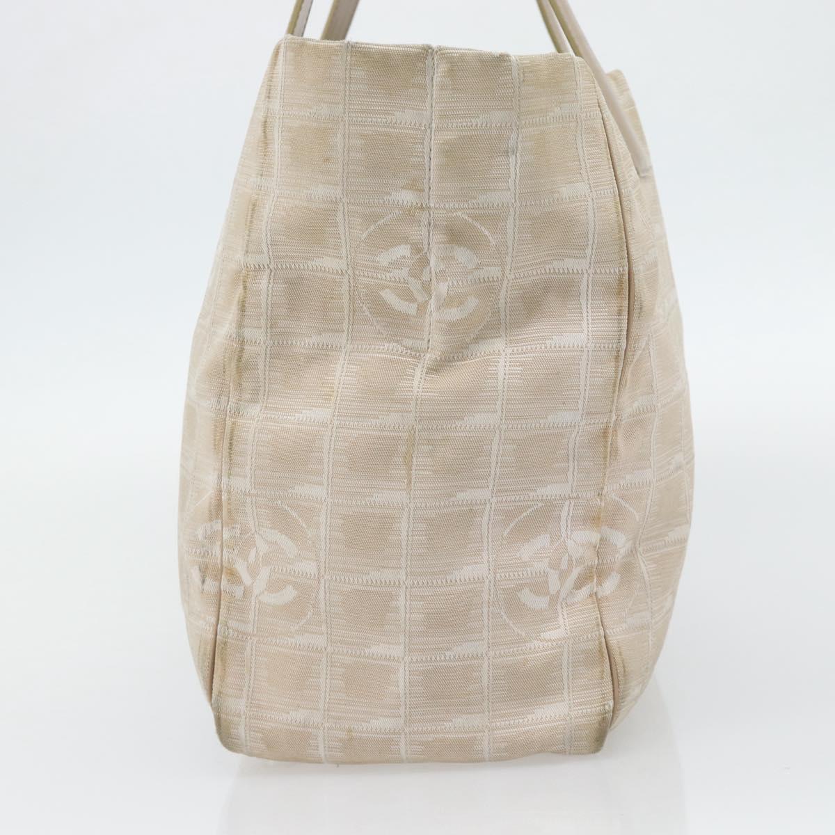 CHANEL New Travel Line Tote Bag Nylon Beige Gold CC Auth 180906